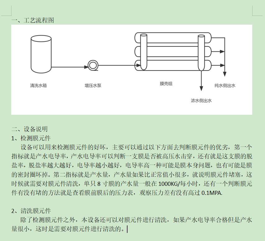 南川ro洗膜机工艺流程图及工艺说明